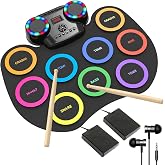 ROCKSOCKI Electronic Drum Set 9Pads with LED Lights, Bluetooth Portable Electronic Drum Kit, Roll-Up Practice Drum Pad, Built-in Dual Speakers, Headphone, Holiday Birthday Gift for Kids