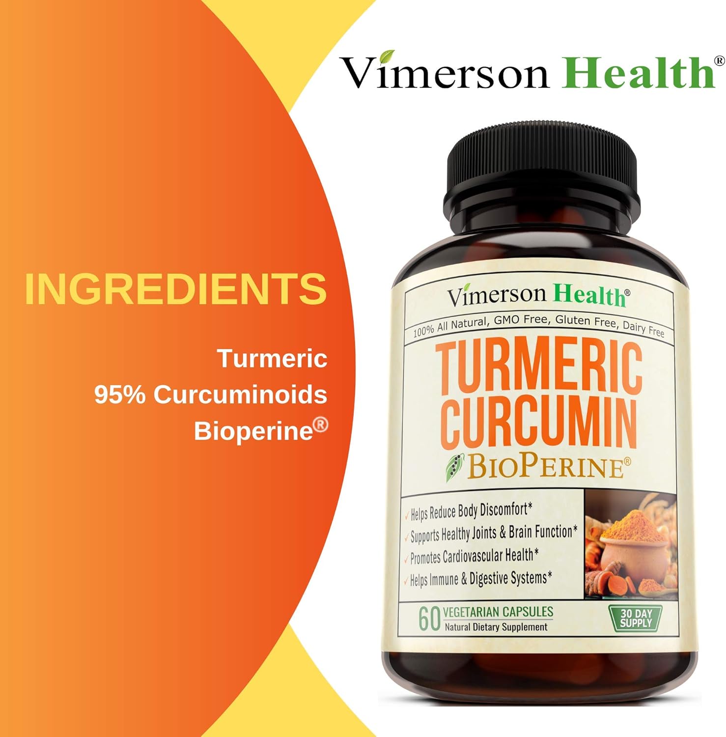 Turmeric Curcumin with BioPerine. Inflammatory Response Support, Antioxidant Properties Supplement with 10 milligrams of Black Pepper for Absorption. Occasional Joint Pain Relief. 60 Capsules: Health & Personal Care
