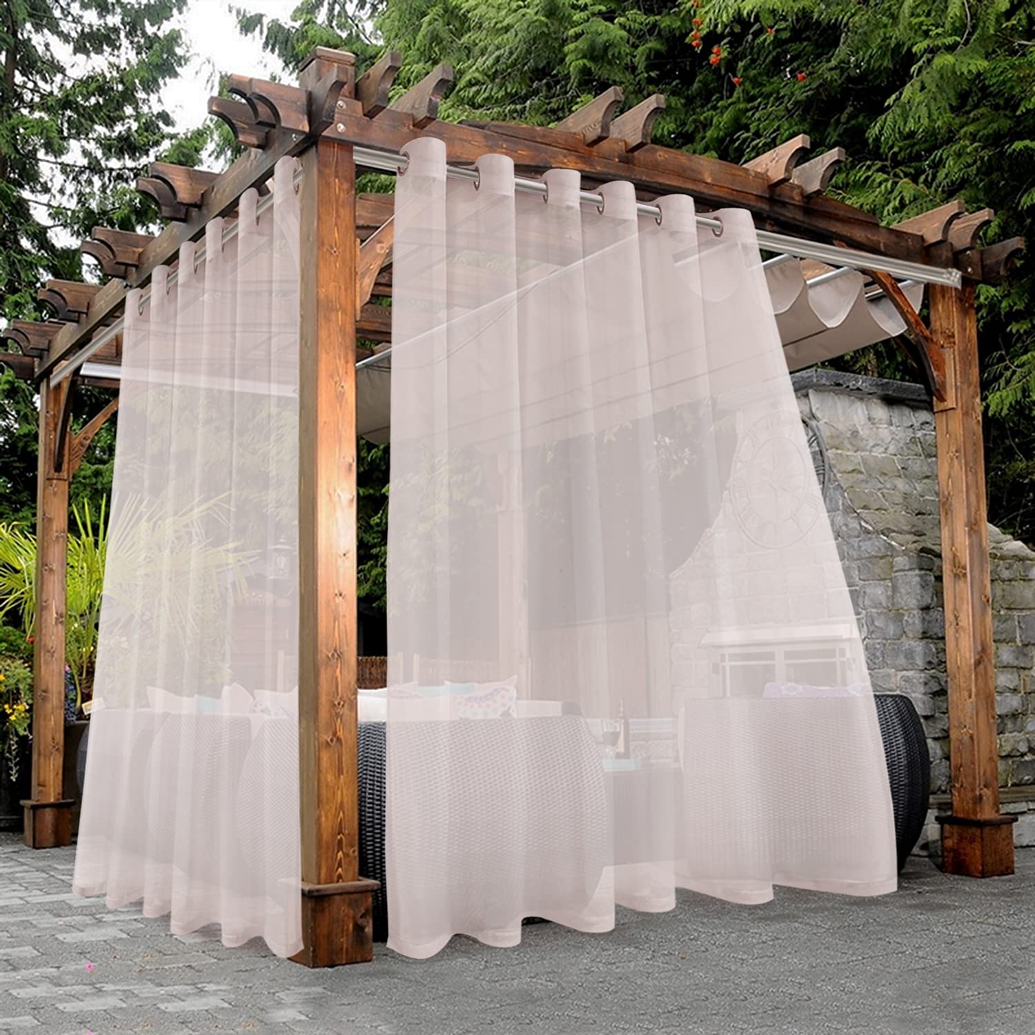 Bonzer, Outdoor Transparent Curtains for Patio, Waterproof - 2 Wide Eyelet Curtain Panels for Living Room, Bedroom, Porch, Pergola or Cabana, 100 x 84 Inch, Rose