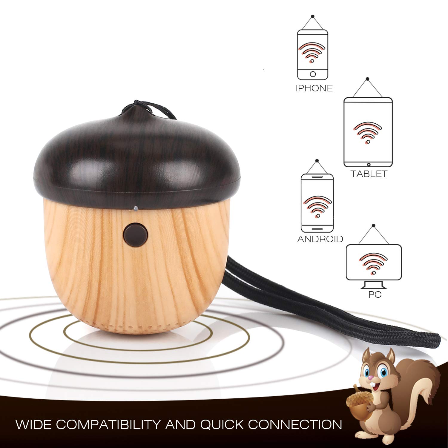 Mini Speaker Bluetooth Wireless, in legno, ricaricabile con copertura in legno, grande suono e compatibile con iPhone, MP3, Samsung, Smartphone, iPad e iPod.