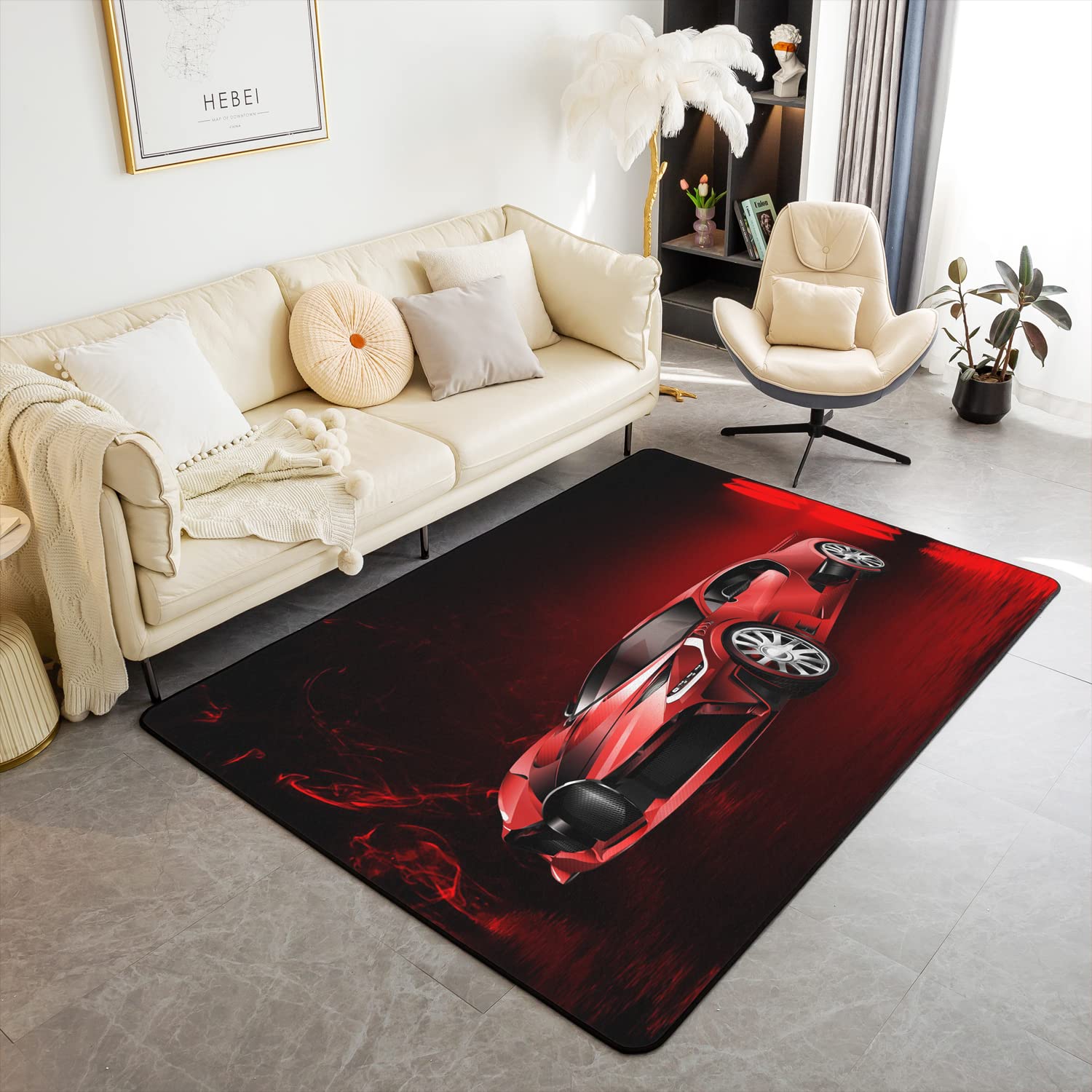 Cool Race Car Area Rug Speed Sports Car Rugs For Living Room Bedroom Extreme Sports Red and Black Indoor Floor Mat 100 * 150cm