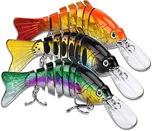 3PCS Fishing Lures for Bass, Freshwater Saltwater Bass Fishing Lures, Lifelike Artificial Multi Jointed Swimbaits Lures Slow Sinking Swimming Lures for Trout Perch