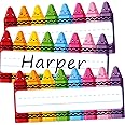 JarThenaAMCS 60Pcs Crayons Name Tags Colorful Cartoon Crayon Expression Nameplate Stickers Classroom Bulletin Board Label Decals for Back to School Party Desk Wall Message Board