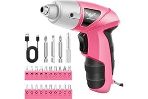 JENABOM Pink 26pcs Electric Screwdriver 3.6V USB Small Power Screwdriver Set. Cordless Screwdriver & Rechargeable with Driver