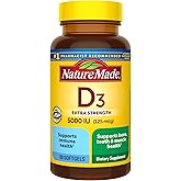 Nature Made Vitamin D3 5000 IU (125 mcg), 90 Vitamin D Softgels | Extra Strength Vitamin D Supplement for Immune, Bone, Teeth and Muscle Health Support, 90 Day Supply