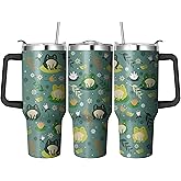 Ksoemar 40 Oz Frog Tumbler with Handle and Straw, Double Wall Stainless Steel Frog Cup, Frogs Coffee Mug Keeps Drinks Cold & Hot Gifts for Women Mom Friends for Birthday, Chrismas, Thanksgiving