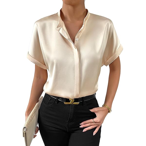 Silk Button Up Shirts For Women Pausus Women's Satin Button-Down
