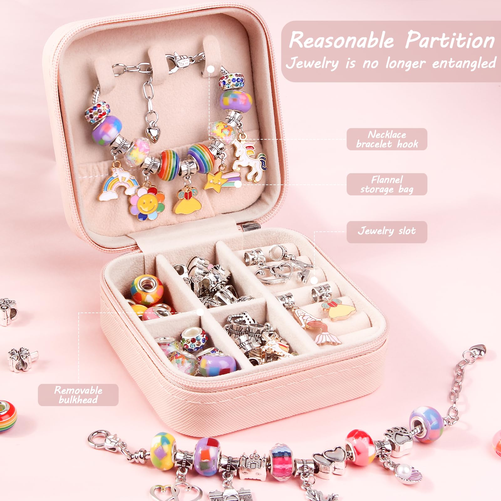UFU Charm Bracelet Making Kit Girls Beads for Jewelry Making Kit, Unicorns Arts Crafts Gifts Set for Teen Girls Age 5 6 7 8-12, with a Portable Bracelet Organizer Box