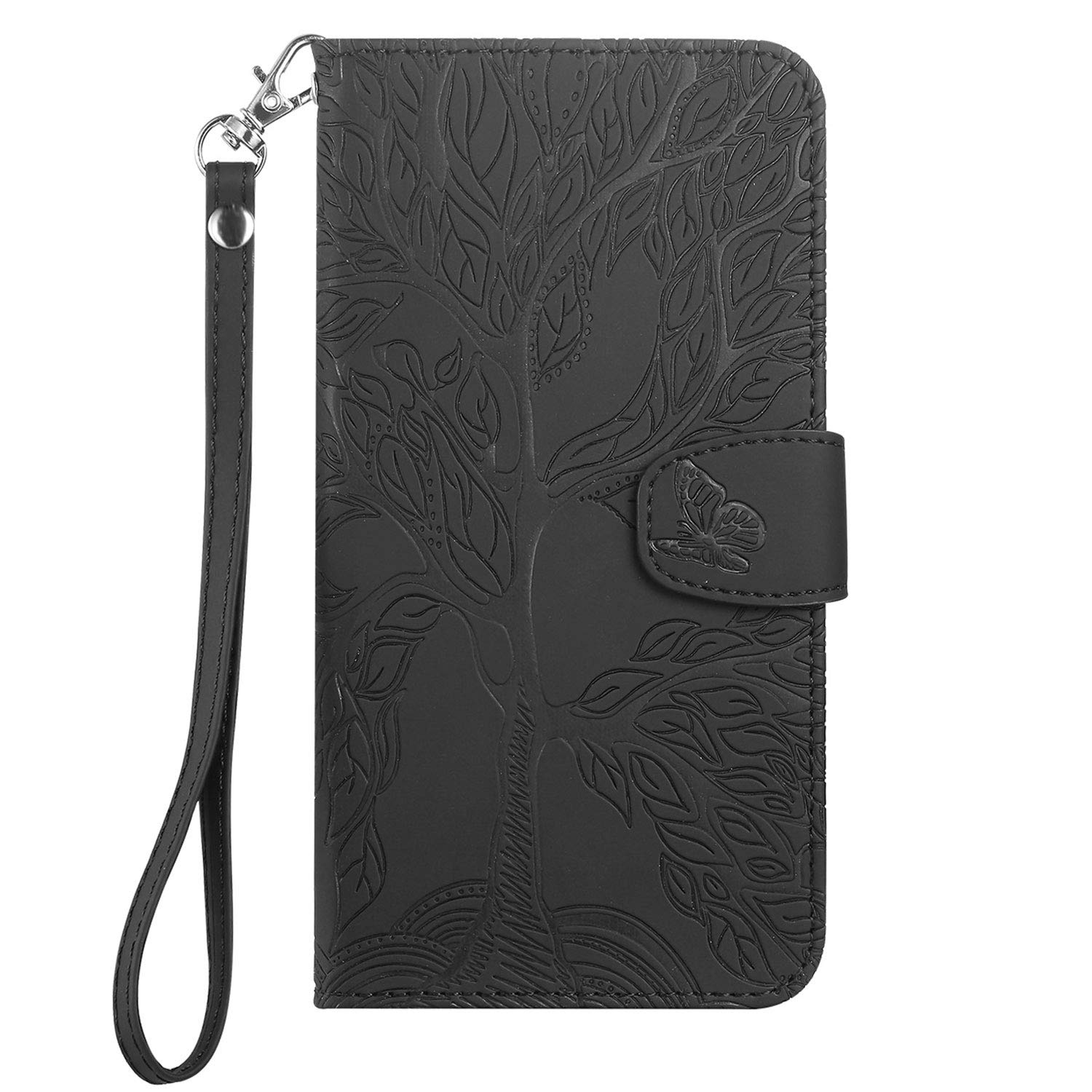 Aisenth for iPhone 6/6S Flip Case, The Tree of Life Embossed PU Leather Wallet Phone Folio Case Magnetic shockproof Protective Cover with Stand function, Card Slots + 1 pcs Wrist Strap (Black)