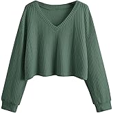 WDIRARA Women's Plus Size Waffle Knit T Shirts Long Sleeve V Neck Tee Casual Basic Tops