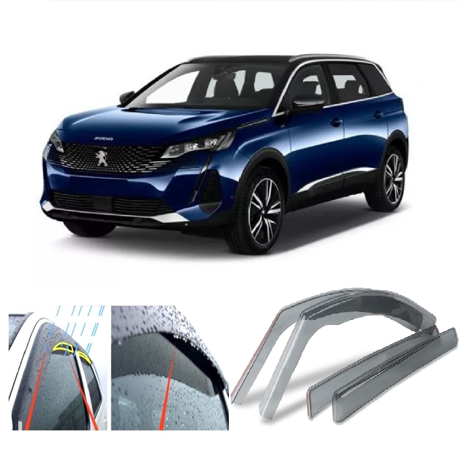 AC WOW 4x Wind Deflectors Rain Guards Compatible with Peugeot 5008 II 2017 2018 2019 2020 2021 2022 2023 2024