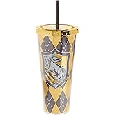 Spoontiques Harry Potter Acrylic Foil Cup with Straw, 20oz - Metallic Locking, Double Wall Insulated, BPA Free - Hufflepuff