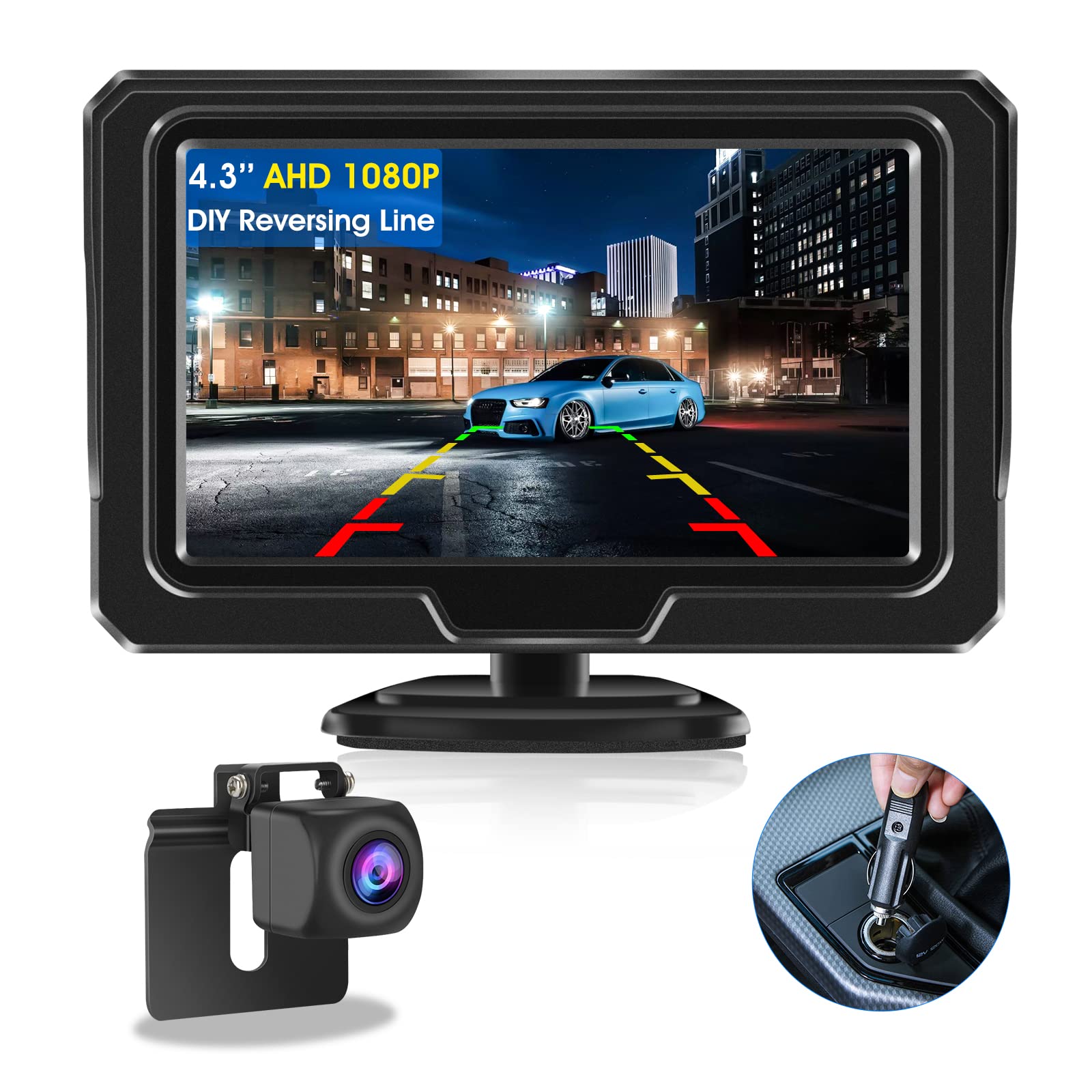 【2026 Upgrade】Reversing Camera Kit AHD 1080P Reverse Camera Kit Rear View Camera with 4.3'' LCD Monitor Reverse Camera for Van,Car,Truck,Pickup,SUV Waterproof Night Vision DIY Parking Guide Lines