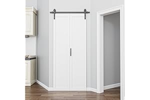 ARK DESIGN 36" x 84" 1 Panel Bifold Barn Door with Hardware and Track Kit Included, Pre-Assembled Solid Core Panel Bi-fold Barn Door, Primed White Finish with Water Resistance and Scratch-Resistant, Paintable