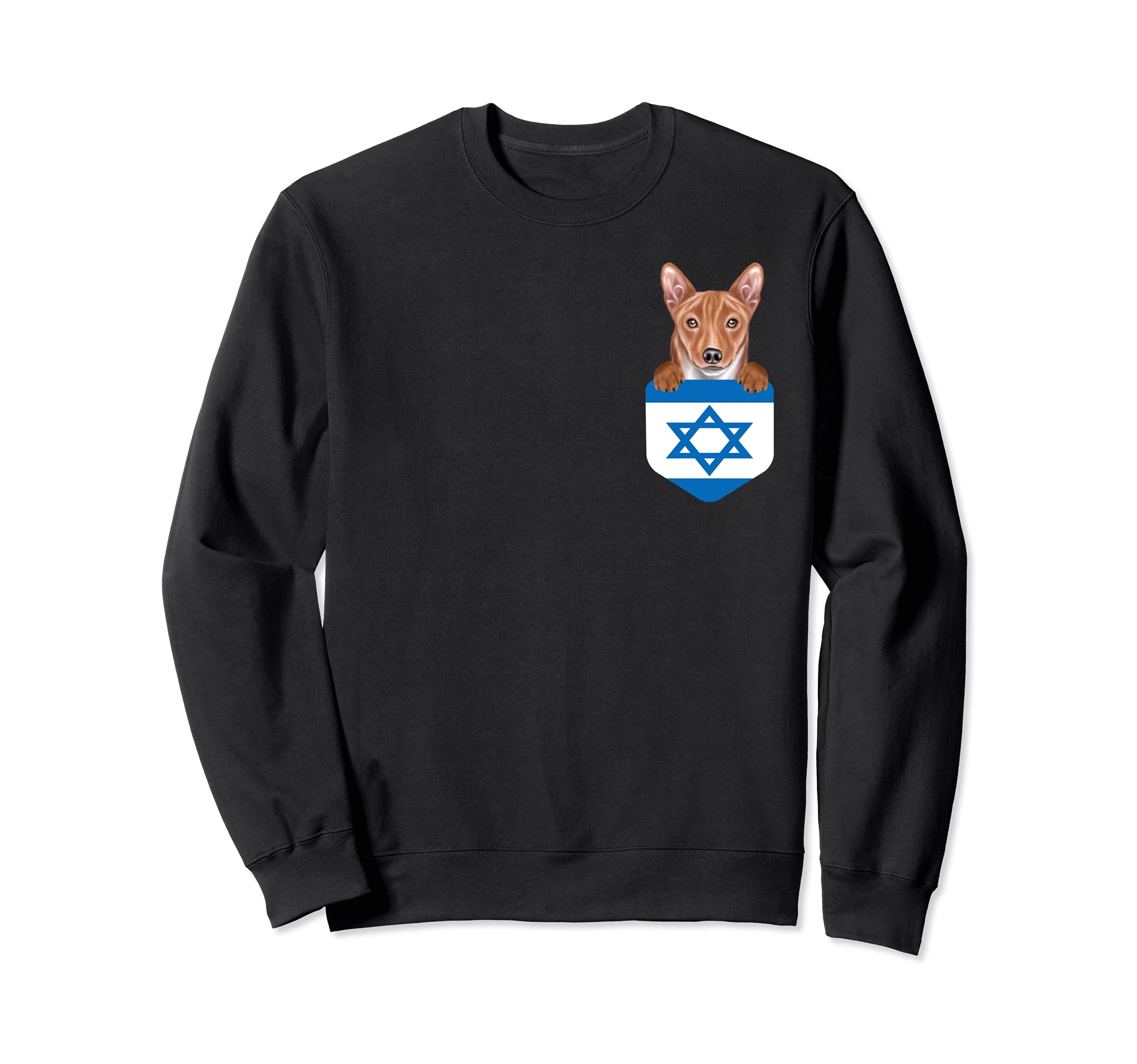 Israel Flag Basenji Dog In Pocket Sweatshirt