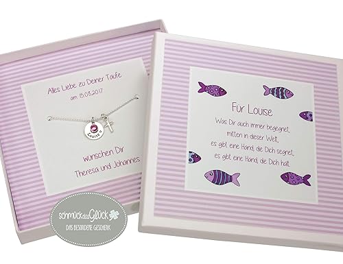 Kette Taufe Kommunion Kreuz 925 Silber mit Gravur Geburtsstein und Geschenkbox Kommunionskette Taufgeschenk personalisierte T