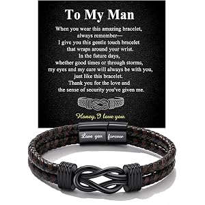 RANKEEF Leather Bracelet for Men Festival Gifts for Man Dad Bracelets with Card Son Bracelet from Mom Hypoallergenic to My Hu