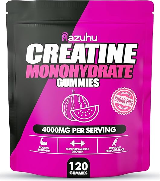 RAZUHU CREATINE MONOHYDRATE GUMMIES 4G PER SERVING, CREATINE GUMMIES FOR MEN & WOMEN, PRE WORKOUT, ENERGY, STRENGTH, MUSCLE SUPPORT, RECOVERY, SUGAR FREE, GLUTEN-FREE, VEGAN, NON-GMO, 120 COUNT
