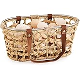 LGENHOOM Farmhouse Water Hyacinth Oval Egg Baskets | Handmade Harvest Basket, Wicker Egg Collecting Basket with Handle for Collecting Fresh Eggs