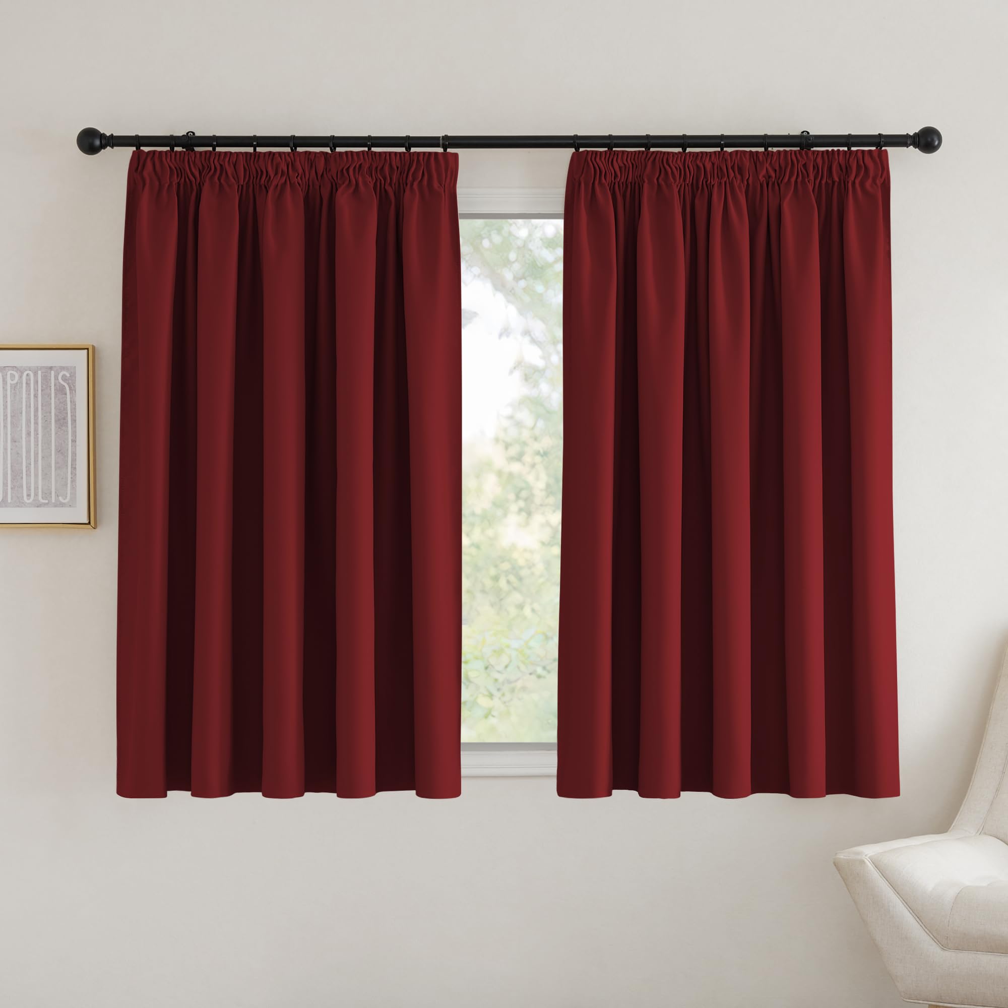 PONY DANCE Extra Wide Thermal Curtains Pencil Pleat Blackout Curtains for Bedroom 90x54 Inch Blackout Curtains with Hooks for Track Black Out Curtains, 2 PCs, W90 X L54, Red