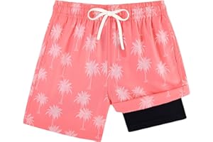 Cozople Boys Swim Trunks with Boxer Brief Liner Compression Swimwear Quick Dry Swim Shorts Bathing Suits 7-20 Years