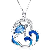 Lvoryance Turtle Necklace for Women 925 Sterling Silver Turtle with Pear Cut Birthstone Pendant Necklace