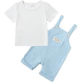 ZOEREA Toddler Baby Boys Clothes Summer Outfit Stripe T-Shirt and Shortall Romper Set Cute Jumpsuit Solid Color 6M-4T