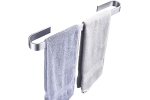 Towel Rack Simple Single Rod Towel Bar No Drill Space Aluminum Towel Bar Solid Black Adhesive Towel Bar Bathroom Towel Bar(Si