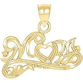 Jewels By Lux 10kt Two-Tone Gold Womens Textured Mom Heart Charm Pendant