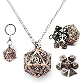 Haxtec Mini Metal DND Dice Set, D20 Hollow Cage Pendant Necklace &amp; Keying | 7Pcs 6mm Portable Micro Die, Charm D&amp;D Accessories, Cool Travel RPG Dice, Unique Gifts for Dungeons and Dragons Players