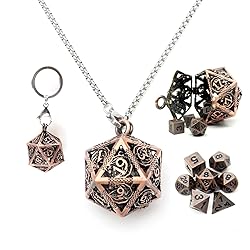 Haxtec Mini Metal DND Dice Set with Hollow Necklace
