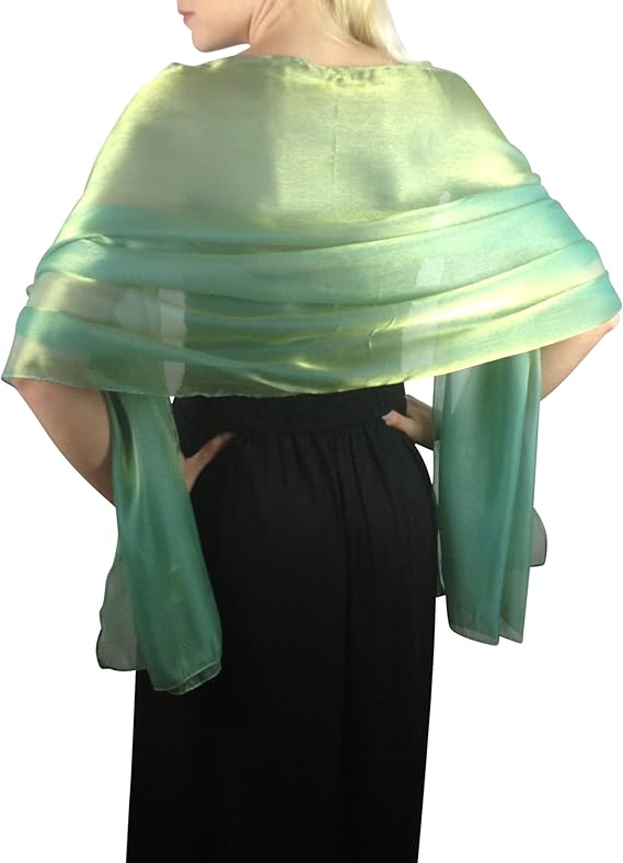 Emerald Green Silky Iridescent Wrap Stole Shawl Scarf For Weddings