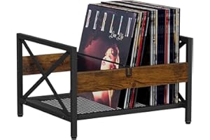 VYUOL Vinyl Record Storage Holder, Metal & Wooden Record Crates with Divider, Holds up to 50-100 Records, Vinyl Storage Album Storage Rack for Books,Files