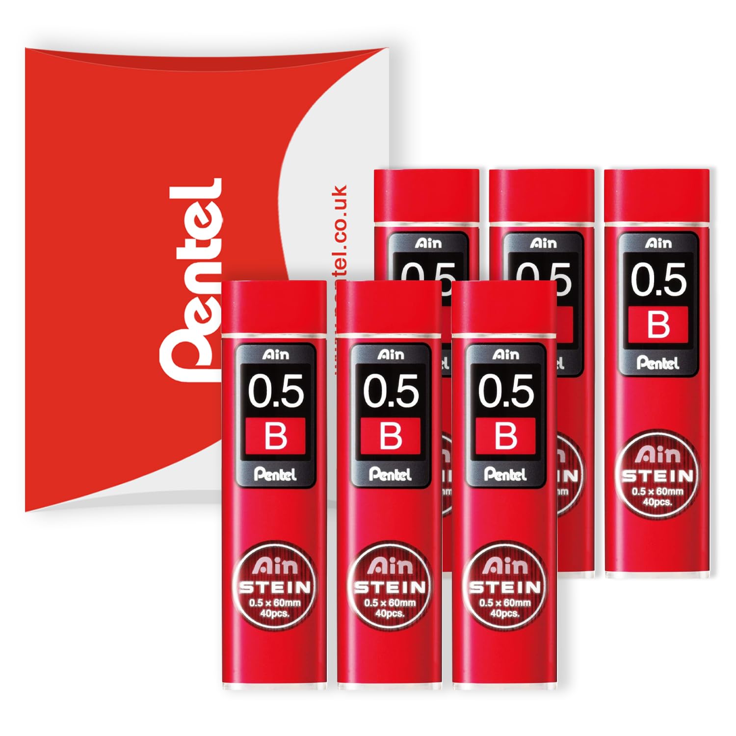 Pentel Ain Stein Mechanical Refill Leads - for Automatic/Mechanical Pencils - in Pentel Pillow Packaging (0.5mm B, Pack of 6)