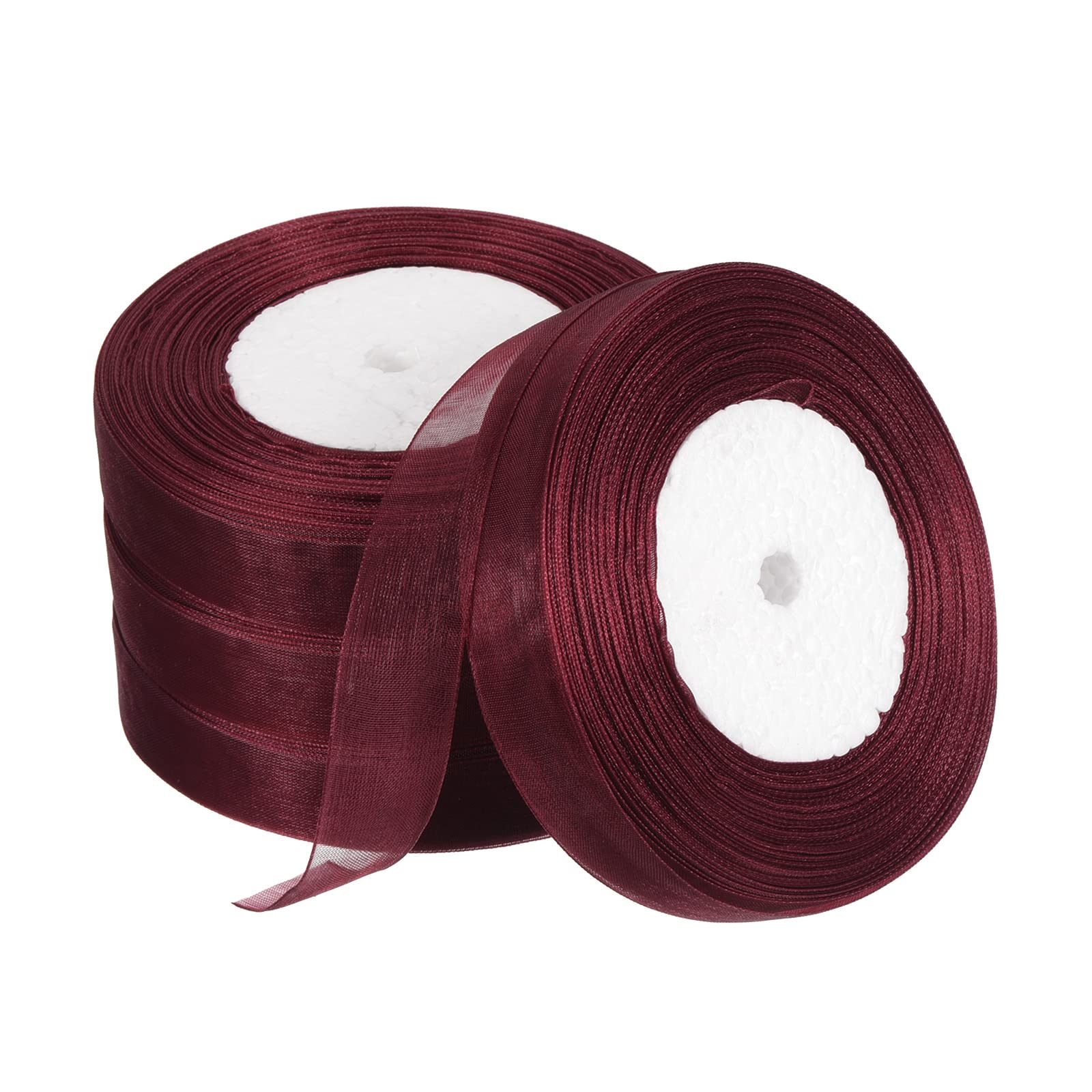 PATIKIL Sheer Organza Ribbon 51/64 Inch 50 Yard, 4 Roll Chiffon Decoration Fabric for Gift Wrapping Crafts Wedding Bouquet, Burgundy Red