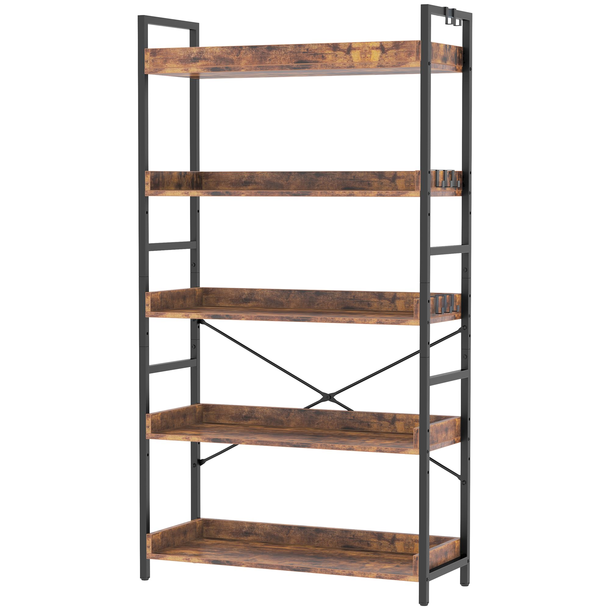 HCHQHS 5 Tier Bookshelf, Adjustable Industrial Bookcase, Vertical Tall Book Shelf, Wood and Black Metal Open Bookshelves for Home Office, Living Room, Bedroom