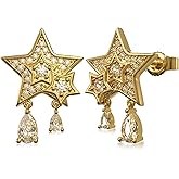 Gold Star Earrings for Women, Sterling Silver Dangle Star Stud Earrings, Hypoallergenic Jewelry Christmas Gift for Women on Birthday Anniversary Christmas for Wife Girlfriend Her