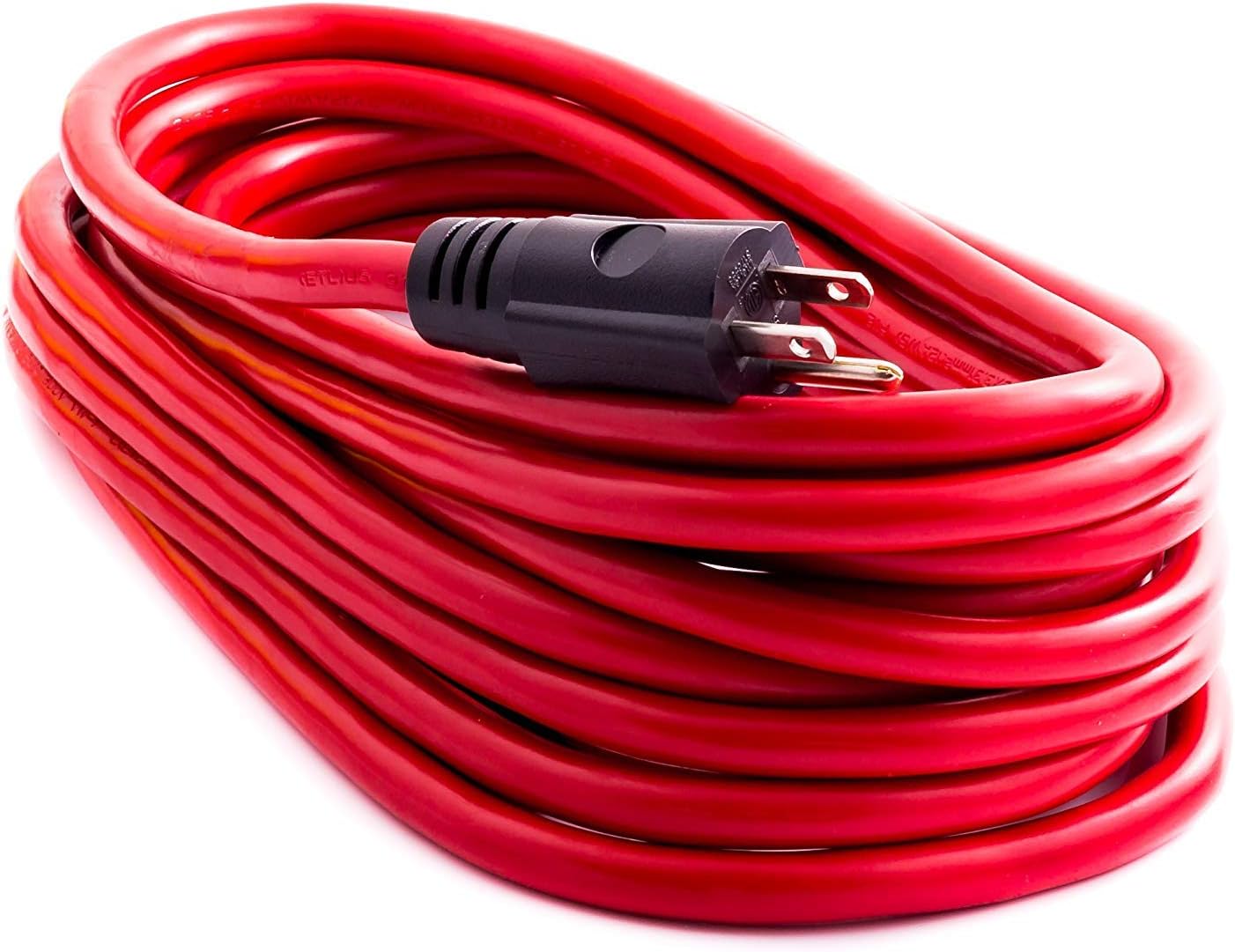 Otimo 25 ft 12/3 Outdoor Extra Heavy Duty Extension Cord - Professional Series - 3 Prong Extension Cord, Red - - 