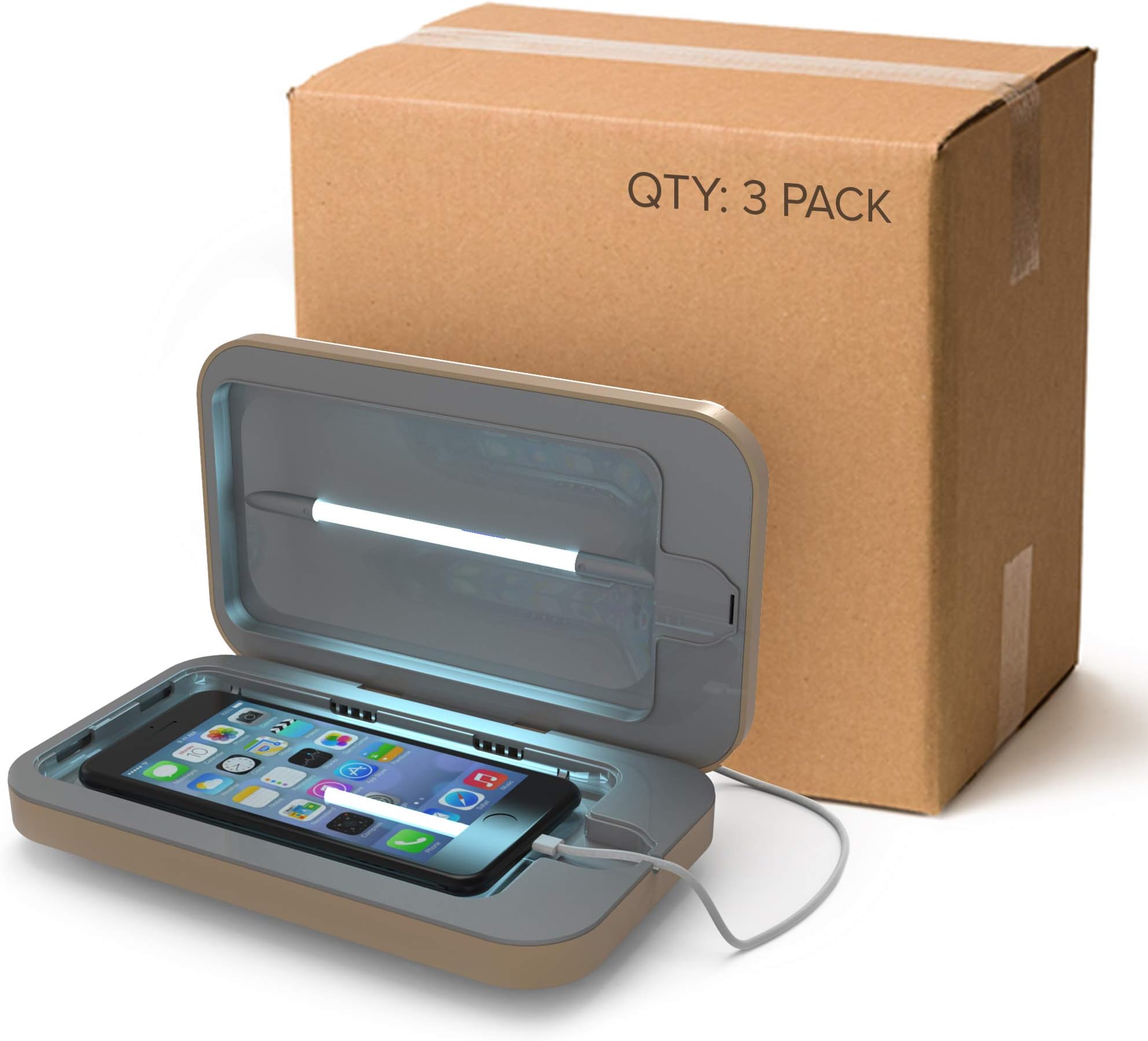 PhoneSoap 3.0 UV Sanitizer and Universal Phone Charger 3 Pack (Light Gold)