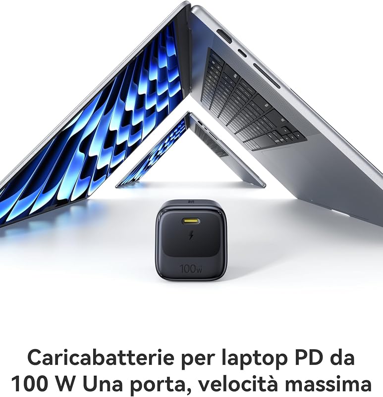 Enerfill Caricatore USB C 100W, caricatore rapido PD compatto, alimentatore GaN per MacBook Pro/Air, iPad Pro, iPhone 17/16/15, Samsung Galaxy S25/S24, laptop (cavo USB-C da 1m incluso)