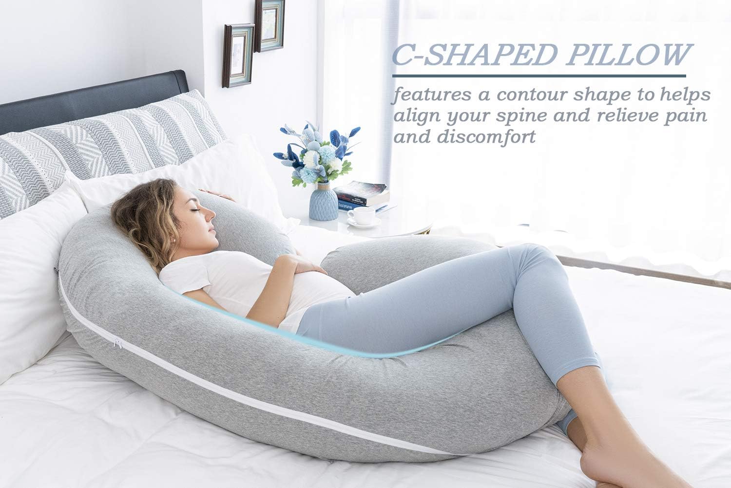 INSEN Pregnancy Pillow, Maternity Body Pillow for Pregnant Women,C Shaped Pillow with Jersey Body Pillow Cover: Home & Kitchen