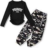 Zupora Girls 2 Piece Outfits Kids Clothes Ruched Top Long Sleeve T Shirt Camo Pants Set Girls' Clothing Sets 6-14