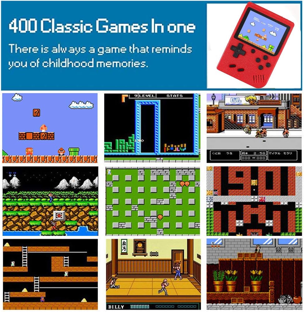 Handheld Game Console, Retro Mini Game Player with 400 Classical Games, 3 inch Screen Video Games Console Support for Connecting TV & Two Players1020mAh Rechargeable Battery Present for Kids/Adult: Toys & Games