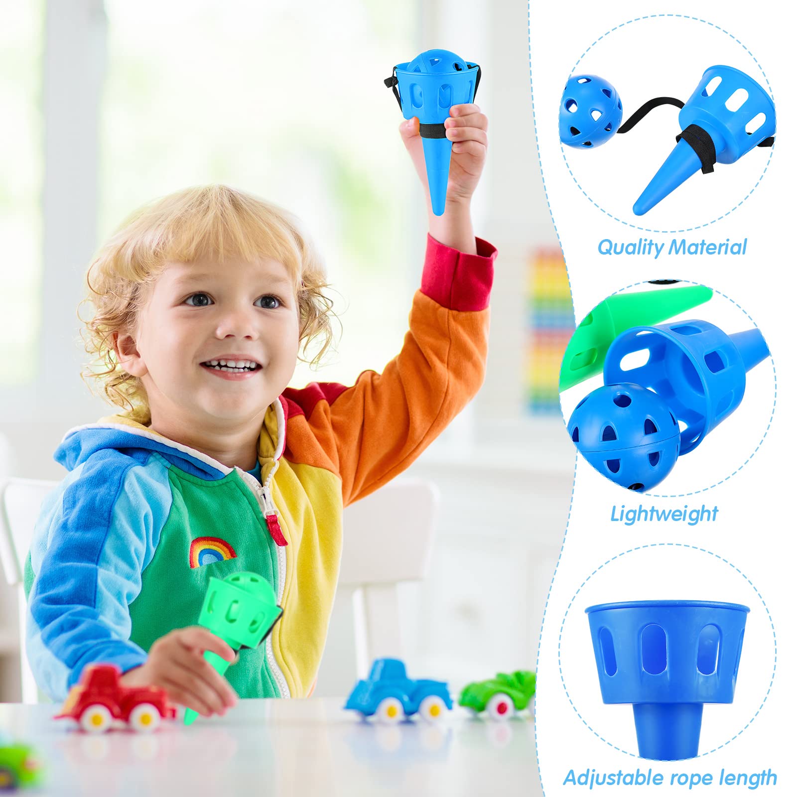 10 Pieces Throw and Catch Set Game - Kids Hand Eye Coordination With String - Outdoor Party Game for Yard, Lawn, Camping - 5 Colors