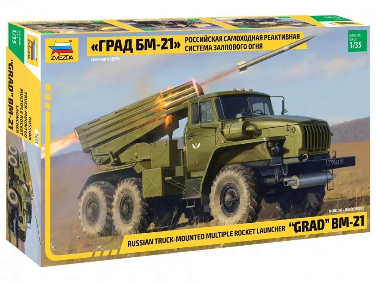 Zvezda 500783655-1:35 BM-21 Grad Rocket Launcher - Plastic Kit - Model Kit - Assembly - Kit - for Beginners - Detailed