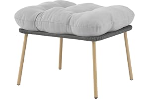 PUGIRE Outdoor Ottoman Wicker Patio Ottomans - Rattan Footrest Footstools with Thick Cushions for Outdoor Outside Patio Porch Backyard Garden(Grey/Grey)