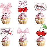 Aposwow Cherry Themed Party Decorations - 36Pcs Cherry on Baby Shower Top Cupcake Toppers Decorations She's the Top Cupcake Picks Decor for Women Girls