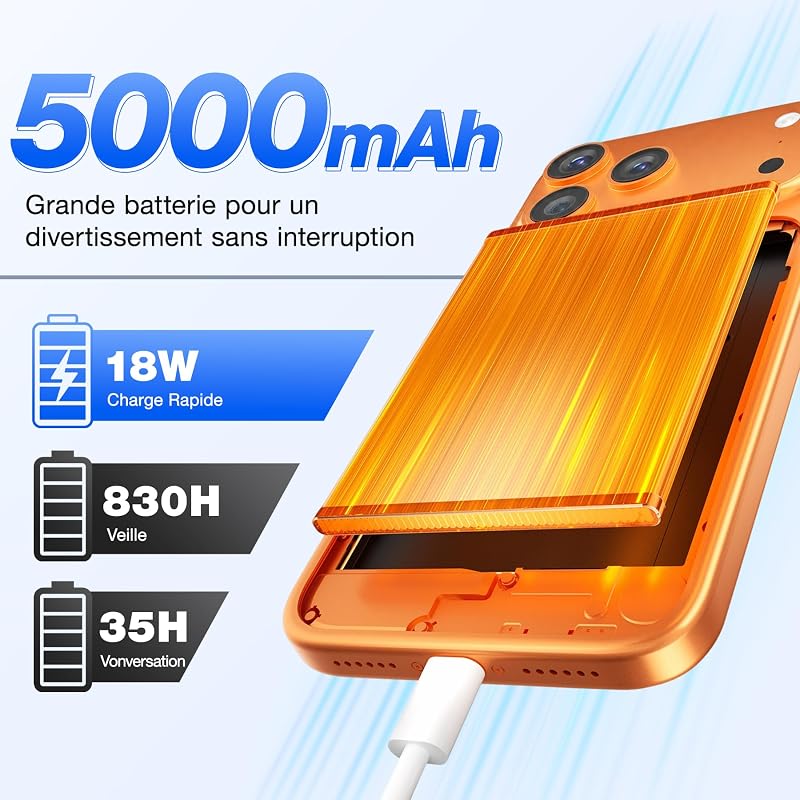 C17 Plus Telephone Portable Android 16, 6.9" 120Hz, 24+256GO Bleu