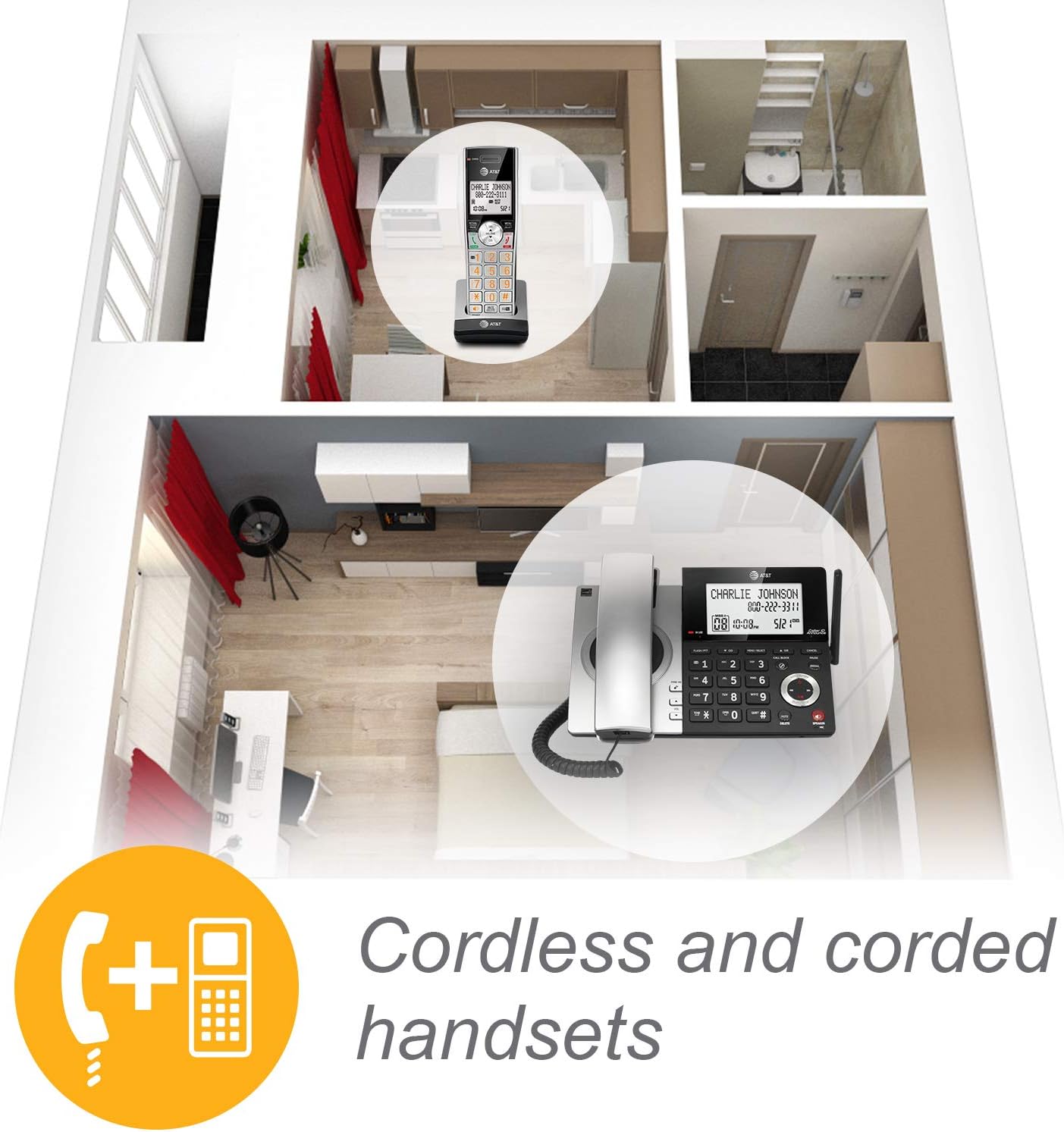 AT&T CL84107 DECT 6.0 Expandable Corded/Cordless Phone with Smart Call Blocker, Black/Silver with 1 Handset : Office Products