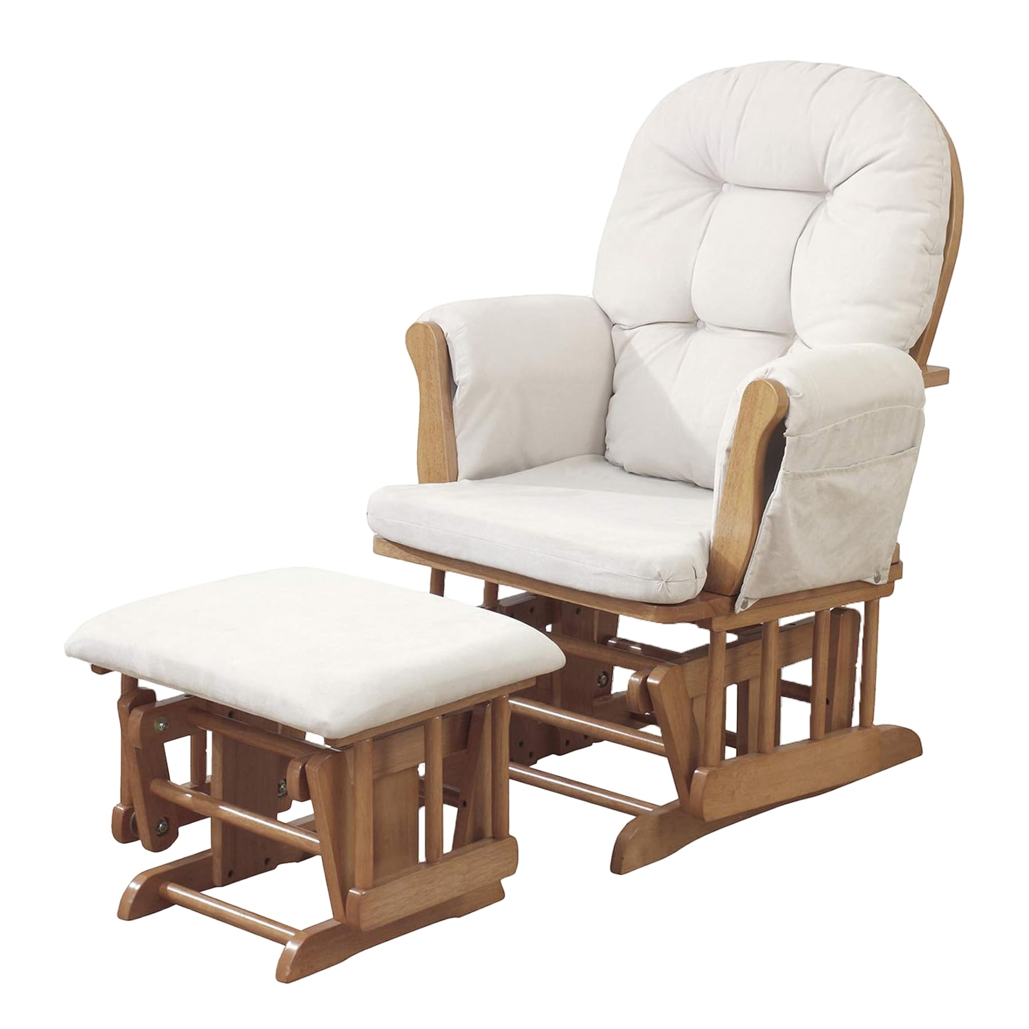 KUB Haywood Natural Finish Glider Chair and Footstool (Light Beige Upholstery)